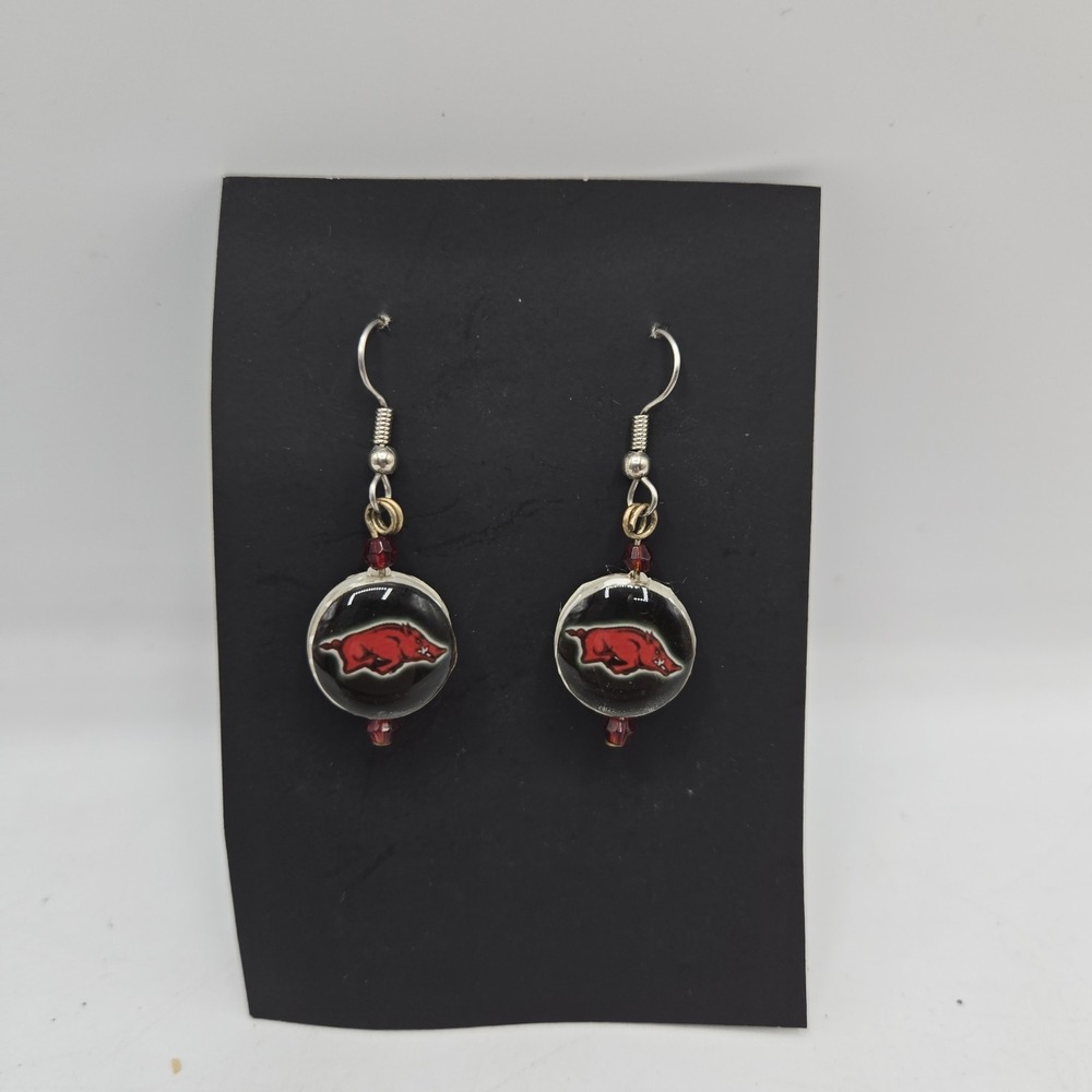 Arkansas Razorback Earrings - Picture 2 of 3
